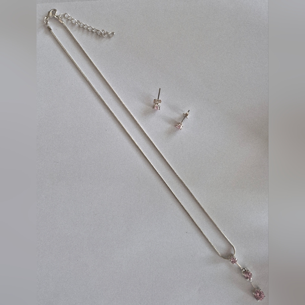 Elegant Silver and Pink Jewelry Set